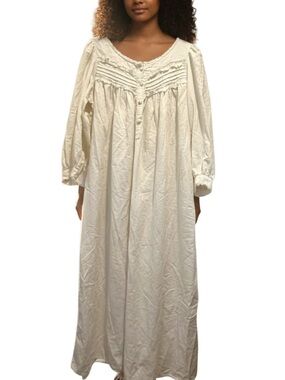 Vintage Bergdorf Goodman Cotton Lace Ruffle Nightgown White Cottagecore Medium